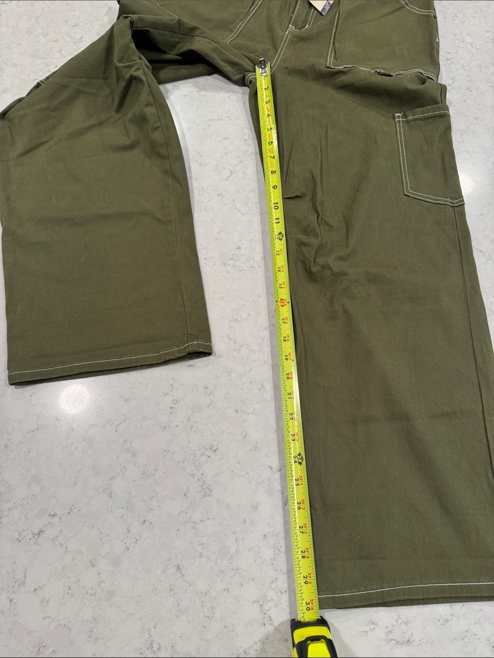 NWT DOKOTOO Sz 14 Olive Carpenter Utility Cargo High Waist White Stitch Stretch - Picture 13 of 16